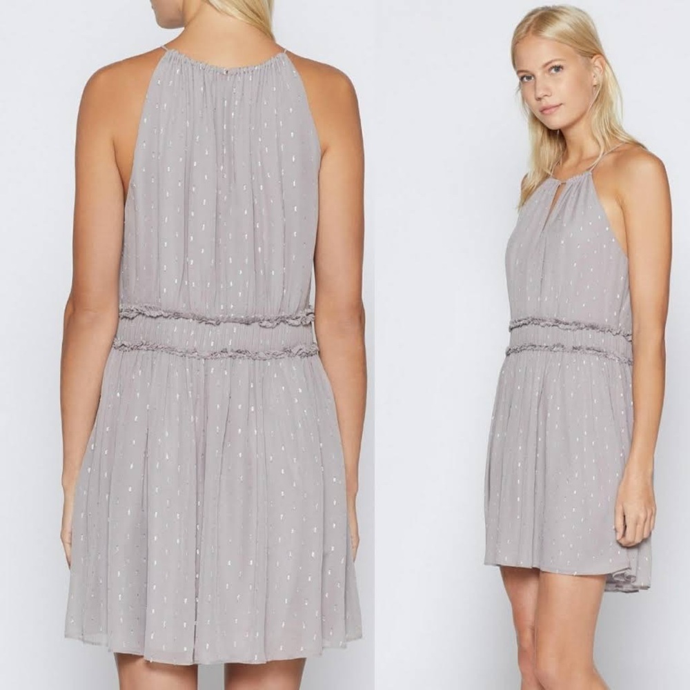 NWT Joie chiffon halter dress in silver - M